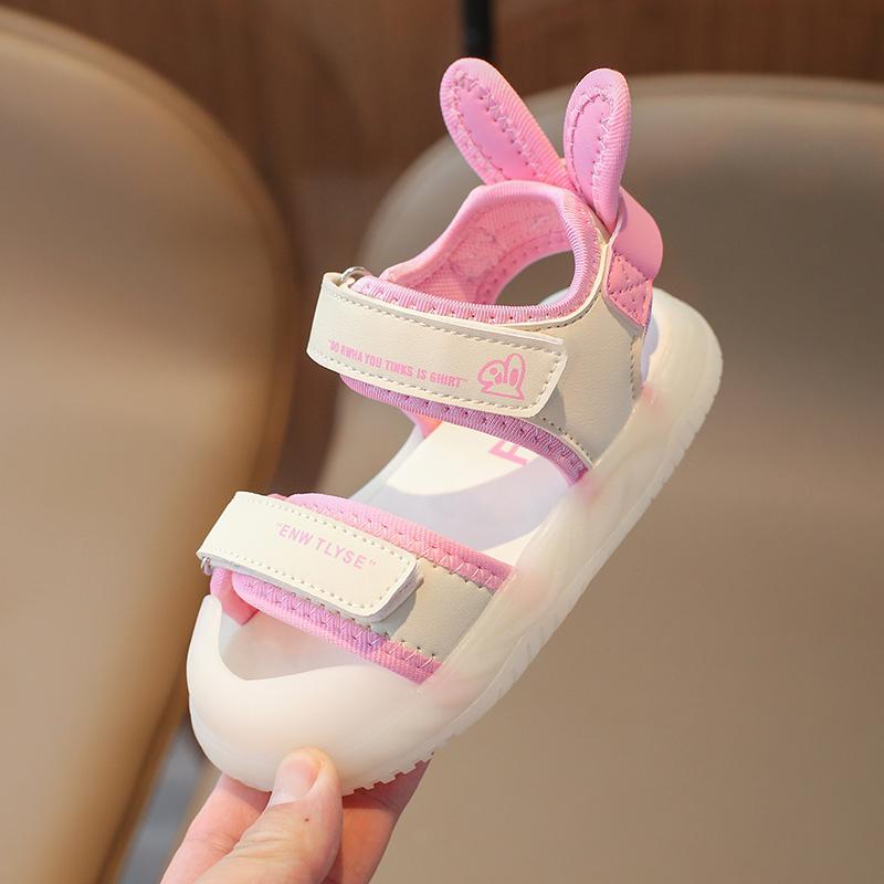 Children's Sandals 2-12 Years Old Cartoon Greenish Pink Soft Boys Girls Beach Shoes Casual Non-slip Kids Baby Sports Sandals