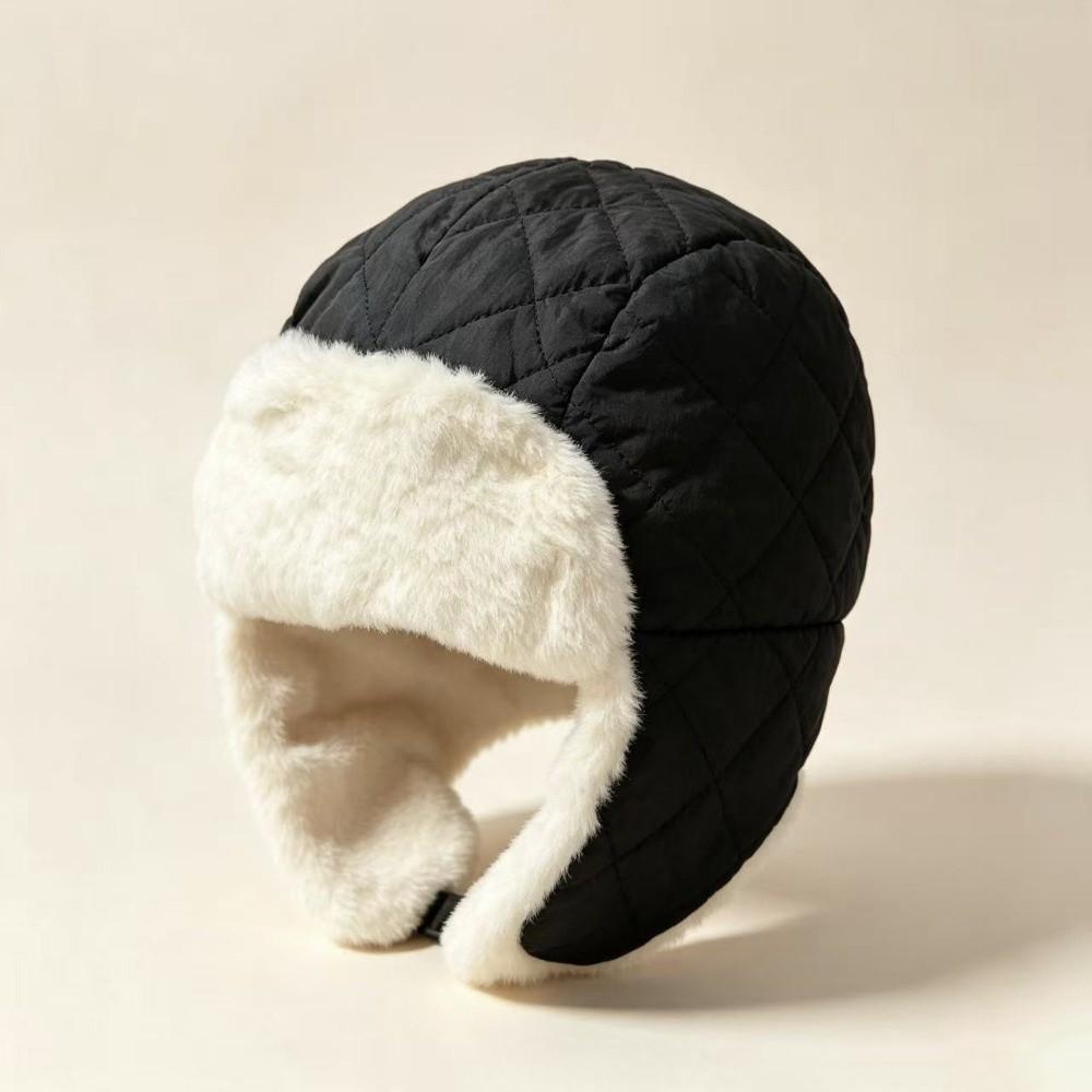 Plush Kids Ski Hat Rhombus Quilted Windproof Earflap Hat Outdoor Activities