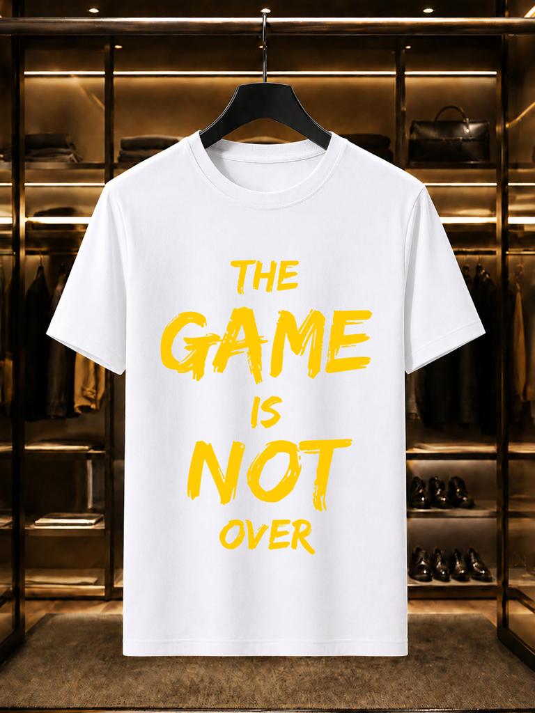 2026 New Arrival 100 Cotton Tshirt Brush Font The Game Is Not Over Inspirational Letter Print Crew Neck Casual Short Sleeve