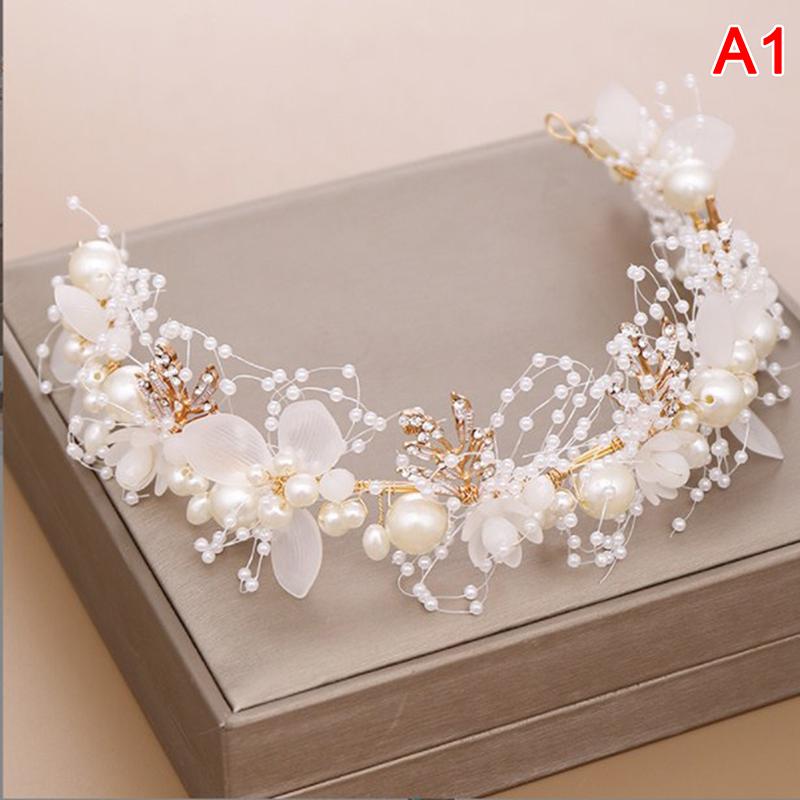 Pearl Flower Headband Bridal Headdress Wedding Crown