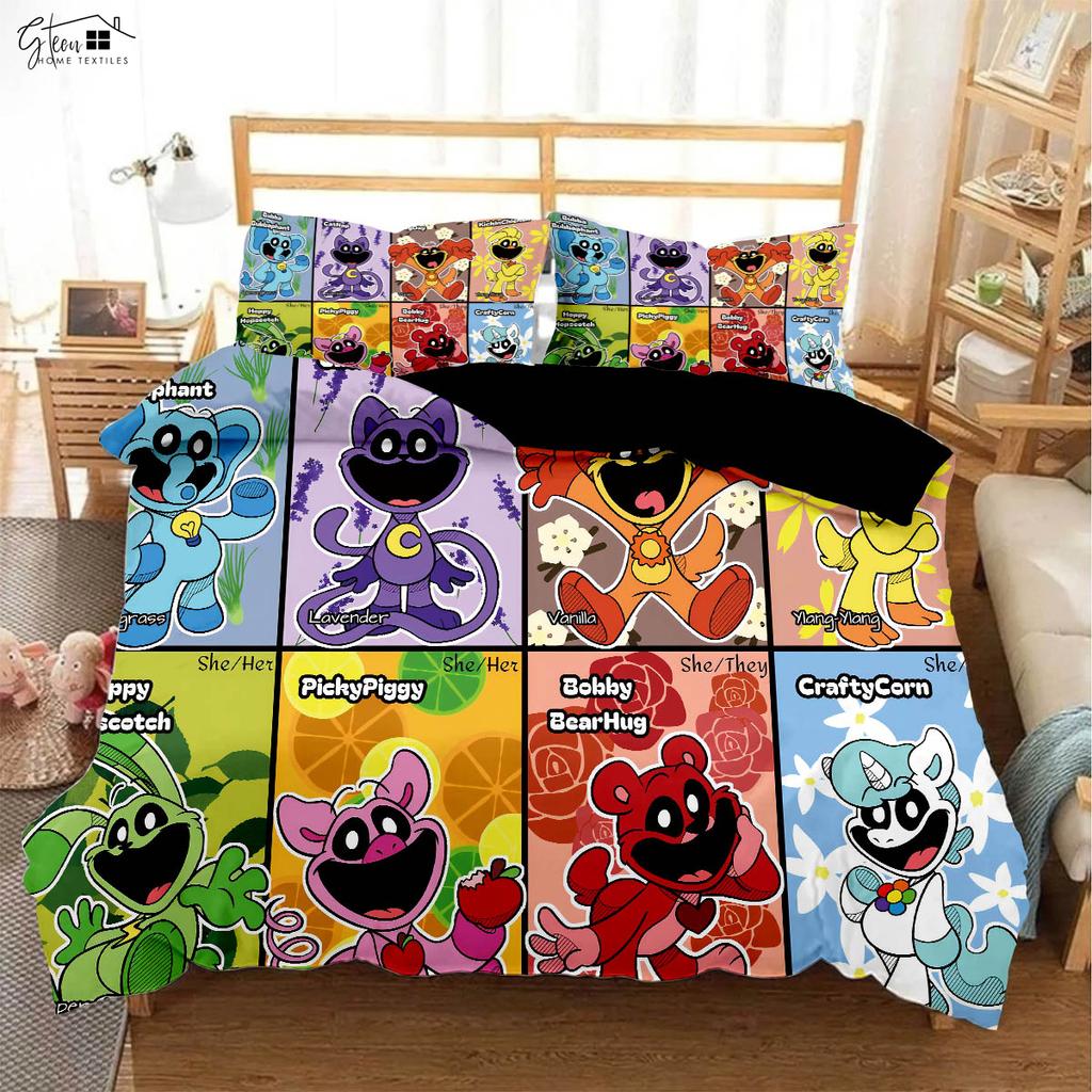 Cute Animated Cartoon Letters 3D Stereo Printing Quilt Cover Pillowcase Bedding Set Three-piece Duvet Cover Kids Gift
