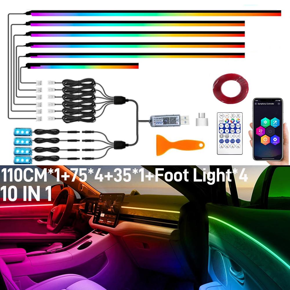 Colorful RGB Led Interior Car Lights Strip Acrylic Ambient Lights Neon Dashboard Atmosphere Backlight with USB Music Sync Rhythm