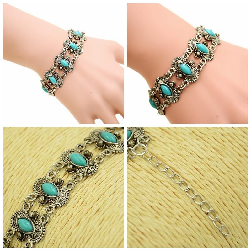 Sexy Boheemse Mode Vrouwen Zilveren Turquoise Bangle Armband Polsband Sieraden