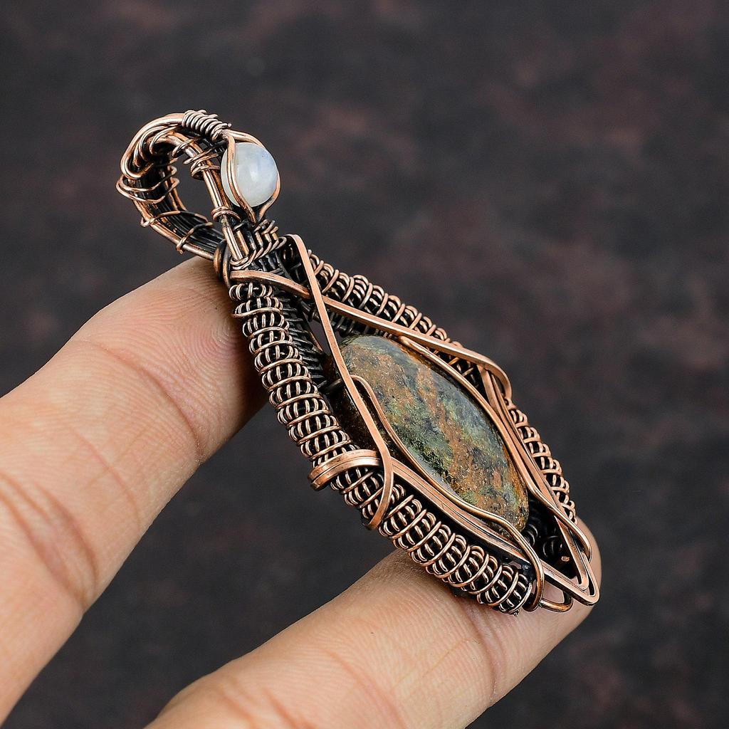 Spessartine Garnet In Limestone Pendant Copper Wire Wrapped Jewelry Rainbow Moonstone Gemstone Jewelry Handmade Copper Pendant Gift For Him