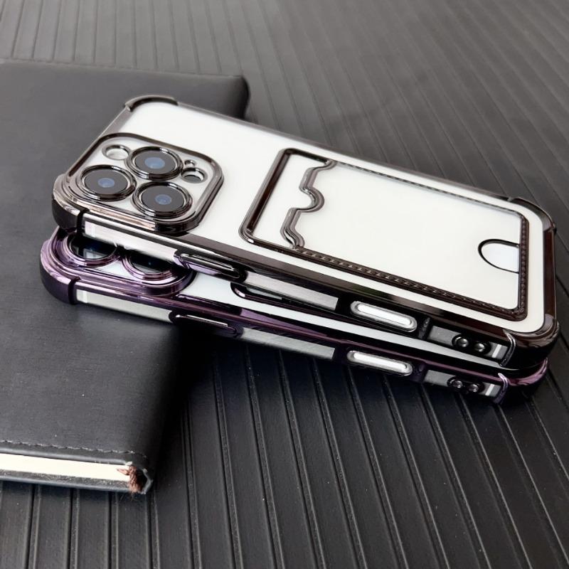 Transparent Soft Card Holder Bag Case For For Iphone 17 16e 16 15 14 13 12 Mini 11 Pro X XR Xs Max 7 8 Plus Shockproof Plating Cover