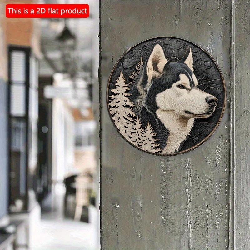 2D Flat 20*20cm1pc Cute Alaskan Malamute Theme Round Pendant, Charming Dog Rustic Appeal Art Plaque, Application To Entrance&Front Door&Farmhouse