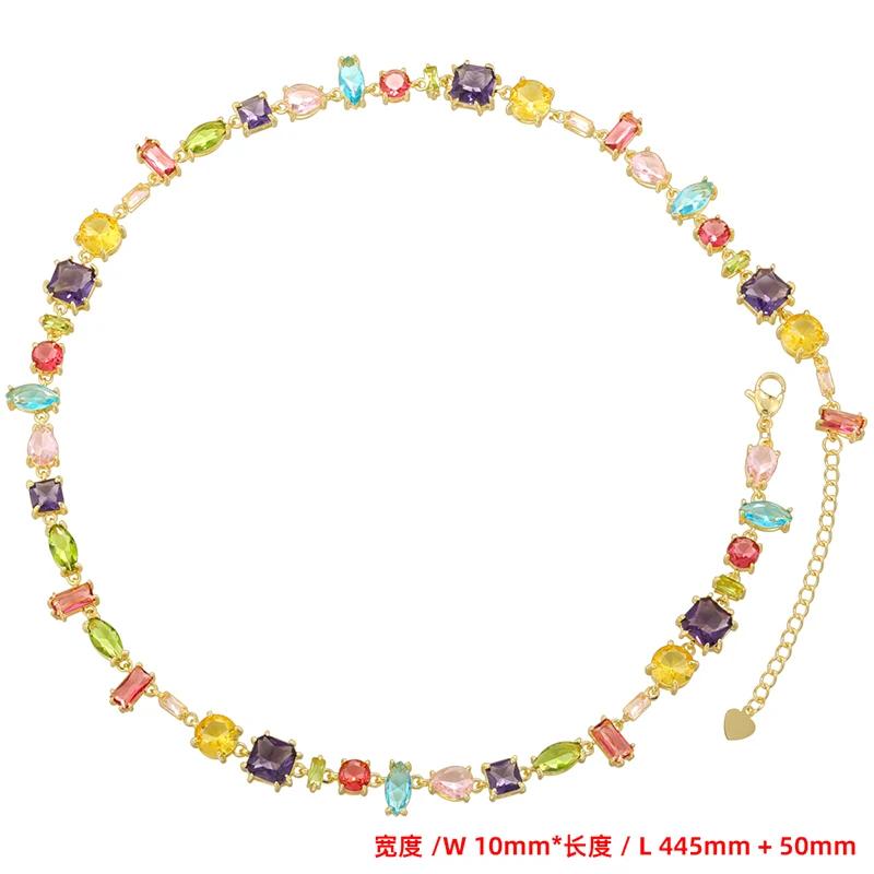 ZHUKOU Golden Plated Colourful Crystals Elegant Collarbone Necklace Ladies Beaded Bracelet Ladies Jewellery:VL585 VL586