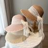 New Straw Hat Women's Big Eaves Seaside Sunshade Sunscreen Beach Hat Fashion Lace Bow Sun Hat
