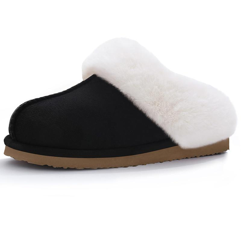 Fashion Kidmi Woman Slippers Indoor Outdoor Fuzzy House Slippers for Women Fluffy Memory Foam Suede Slippers Faux Fur Collar Woman Shoes