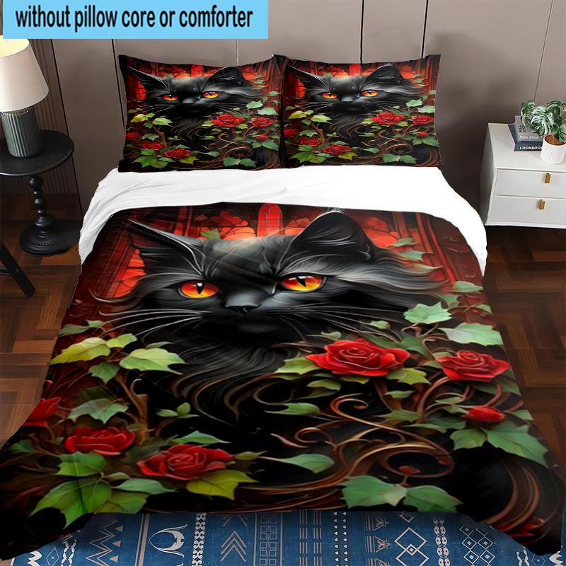Crystal Cats Fantasy 3pcs Bedding,Including 1pc Duvet Cover And 2pcs Pillowcases Perfect for Christmas,Ideal for Bedroom, Dormitory