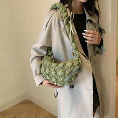 High Looks Korean Lightweight Cloud Bag One Shoulder Crossbody Pleated Versatile Tote Bag Underarm Dumpling Bag Forest Style