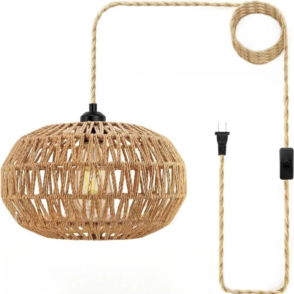 Simulated Rattan Lamp Cover Vintage Chandelier Home Living Room Lampshade Teahouse Pendant Light Decor Lampshade for Floor Lamp