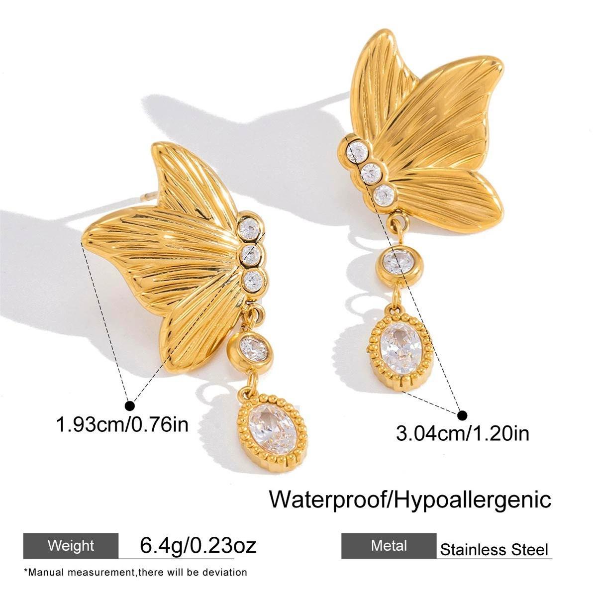 

Fantasy CZ Cubic Zircon Tassel Metallic Butterfly Wings Long Dangle Earrings for Women 18K Gold PVD Plated Stainless Steel