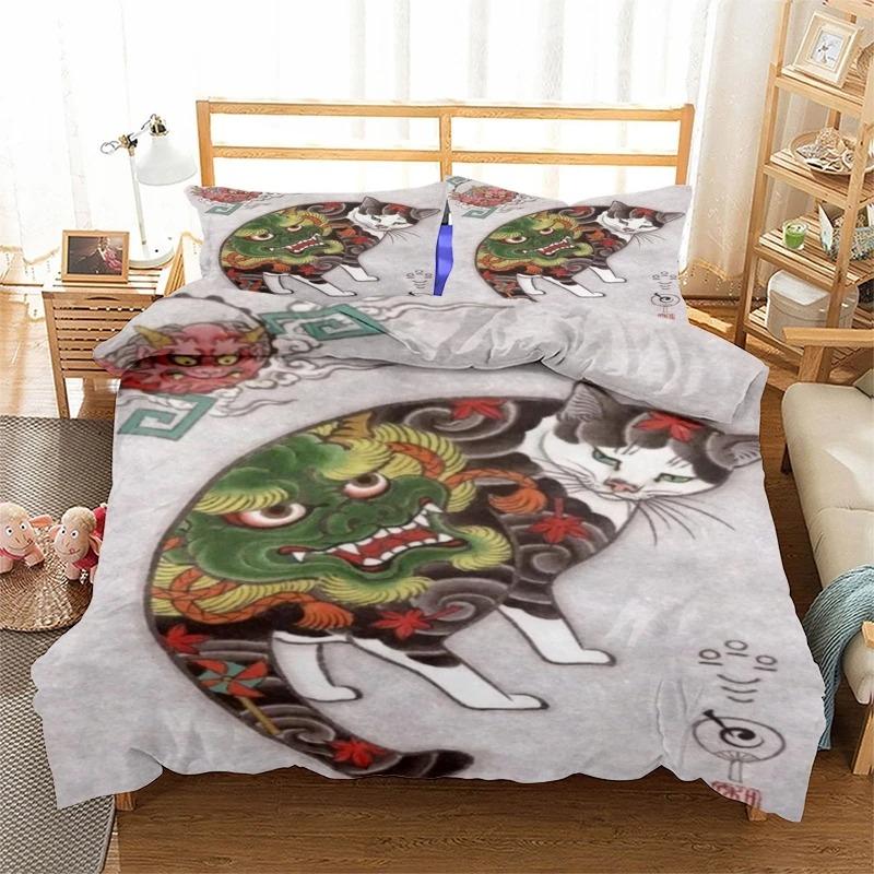Phechion Samurai Cat Tattoo 3D Print Bedding Set Duvet Covers Pillowcases One Piece Comforter Bedding Sets Bedclothes Bed K580