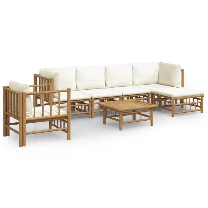 VidaXL Salon de jardin 7 pcs avec coussins blanc crème bambou 3155181