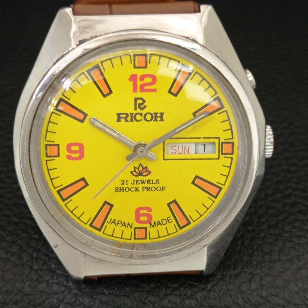 RICOH R31 AUTOMATIC VINTAGE JAPAN MENS YELLOW COLOR DIAL WATCH a707636-1