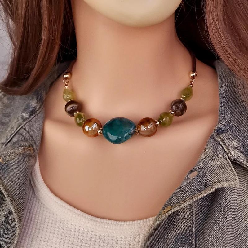 

Винтажная акриловая подвеска с бусинами Женское стильное колье-чокер на веревочной цепочке для повседневной носки, для поездок на работу, в подарок зелёный