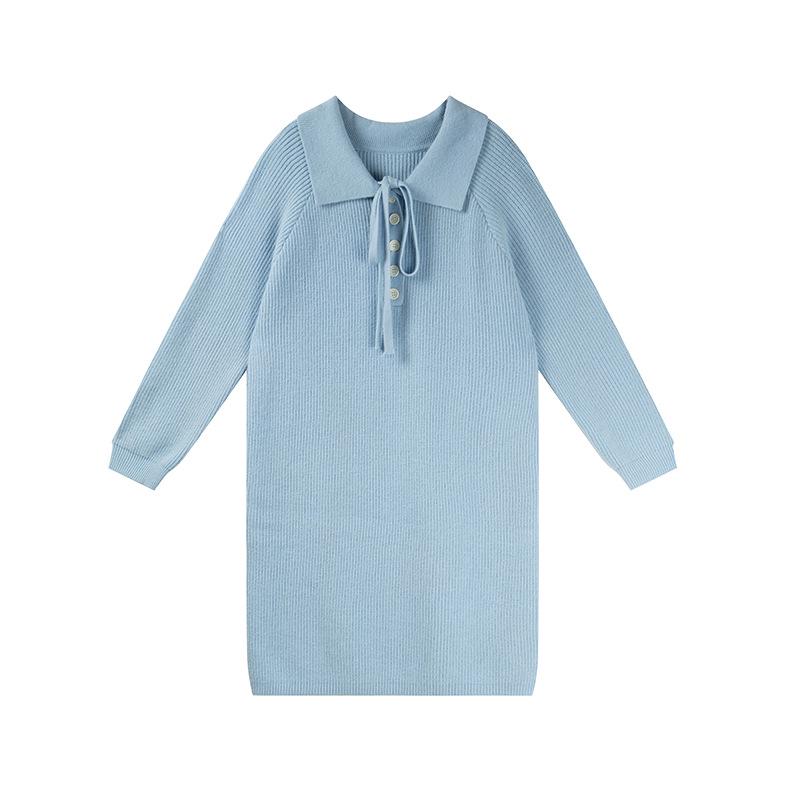 Ai Yuan 2025 Winter Plus Size Women's Loose POLO Collar Lace-up Knit Dress F716