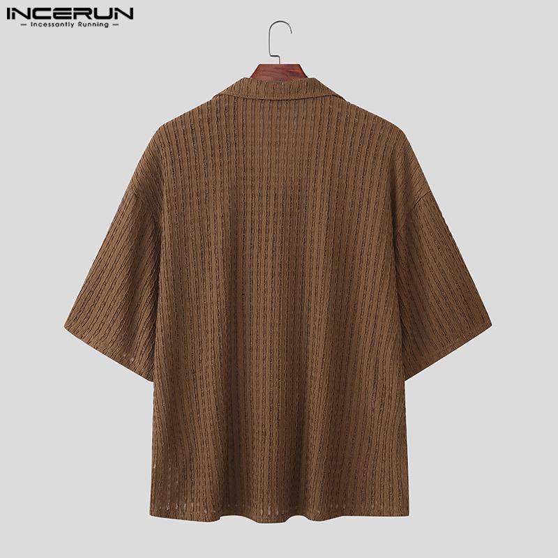 INCERUN Plus Size Men Lapel Neck Short Sleeve Texture Casual Shirts Tops