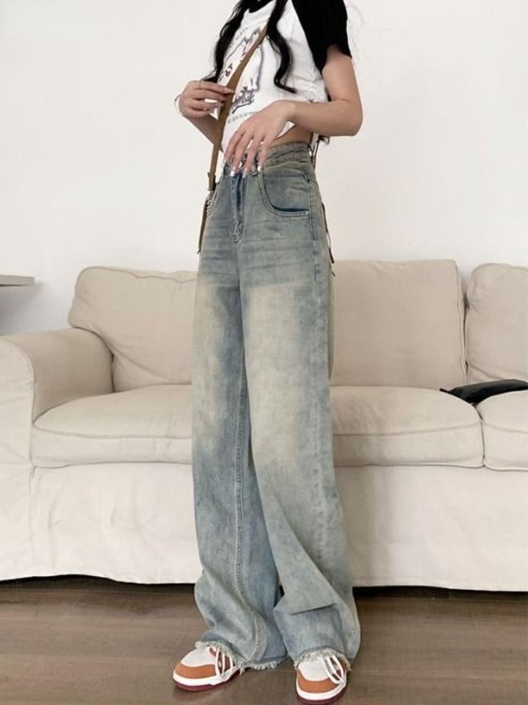 90s Vintage Baggy Blue Jeans Women Y2k Harajuku High Waist Denim Trousers Female Retro Fashion Sense Aesthetic Wide Pants Casual