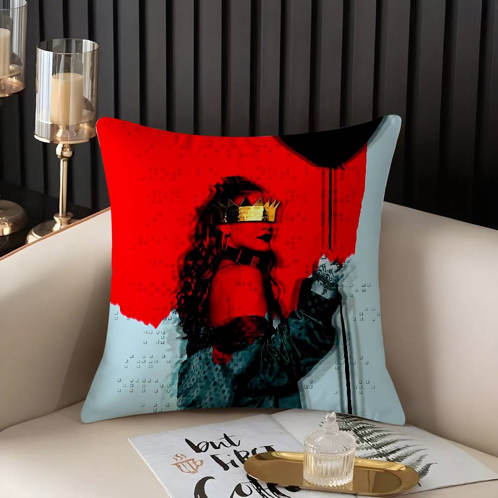 Popular Singer R_Rihannas Pillow Case Home Dorm Chair Back Short Plush Double-Sided Printing Office Nap Time Cushion Cover