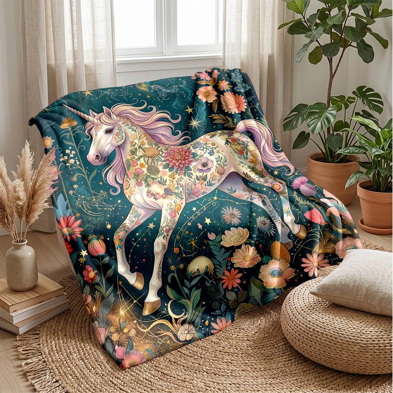 Fantasy Unicorn with Rainbow Theme Blanket Lightweight Warm Flannel Blanket Decorative Throw Blanket for Home Decoration