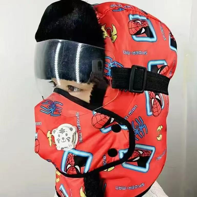 Winter Kinder Radmütze: Fleecegefüttert, Winddicht, Warmer Ohrenschutz, Dicke Lei Feng Mütze