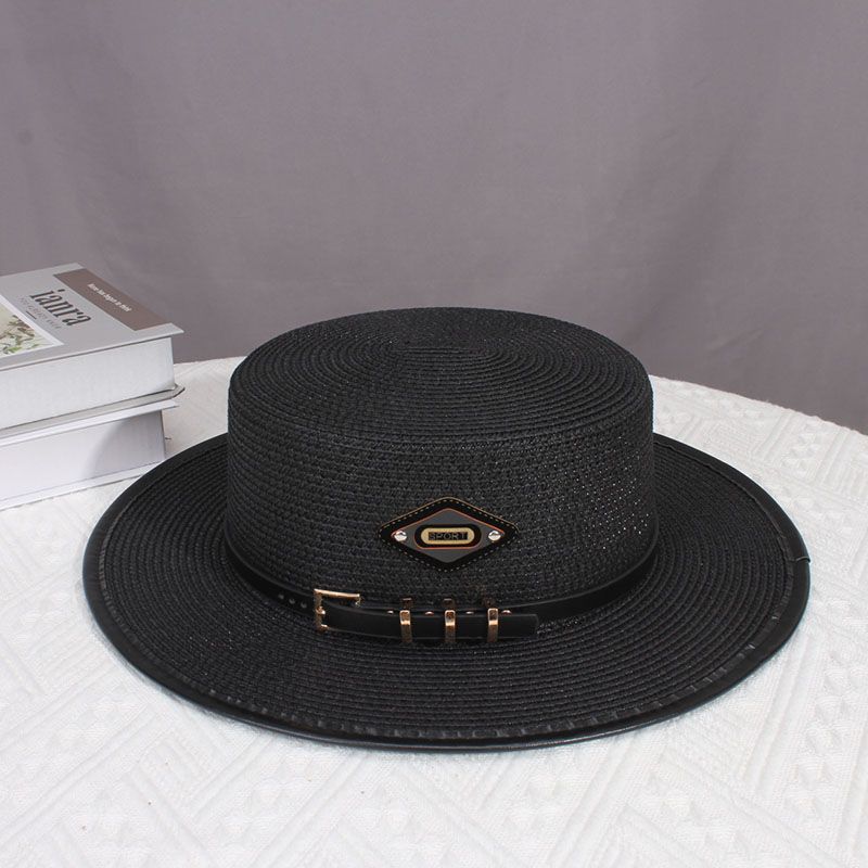 

Французская соломенная шляпа с плоским краем, женская летняя британская шляпа с плоским верхом, повседневная солнцезащитная шляпа для путешествий и отпуска M 56-58cm чёрный