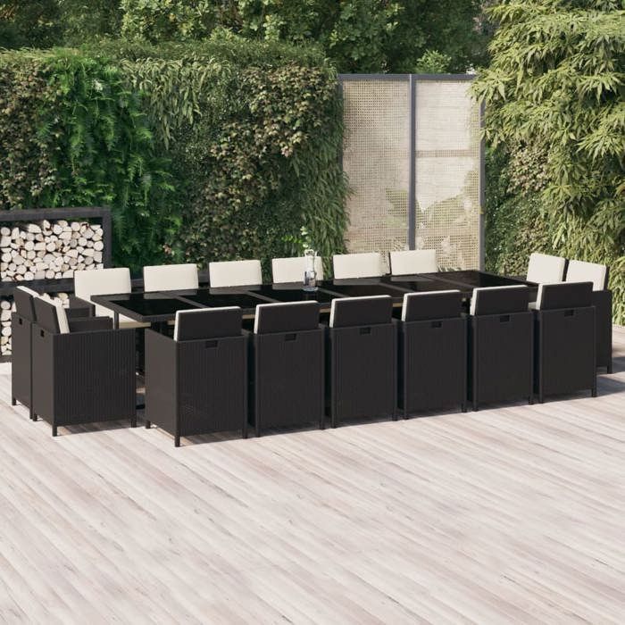 Exclusive House - Garden Dining Set Cushions 17 Pcs Black Wicker Resin