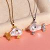 Stainless Steel Chain Ocean World Clownfish Necklace White Pearl Headfish Pendant Accessories Clavicle Chain Women's Gift