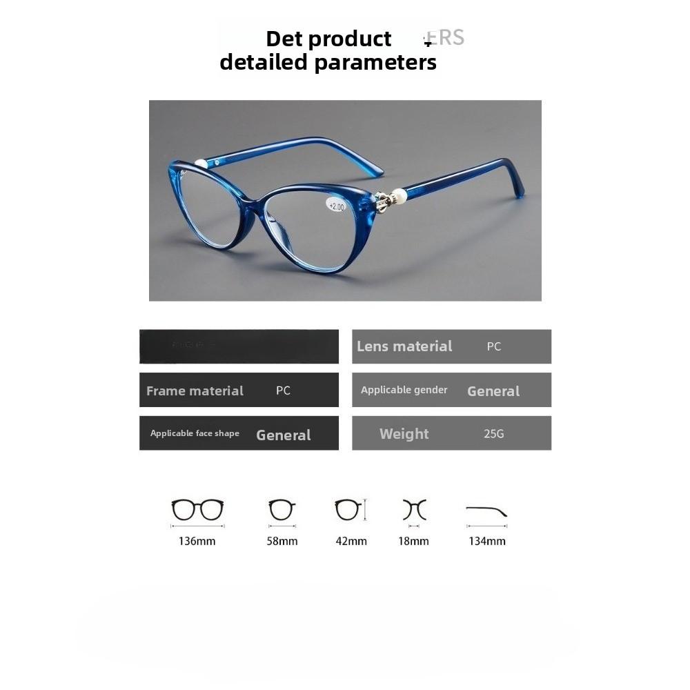 New Anti Blue Light Reading Glasses for Women Elegant Pearls Cat Eye Frames Presbyopia Glasses Ultra Light and High-definition Far Sight Eyeglasses