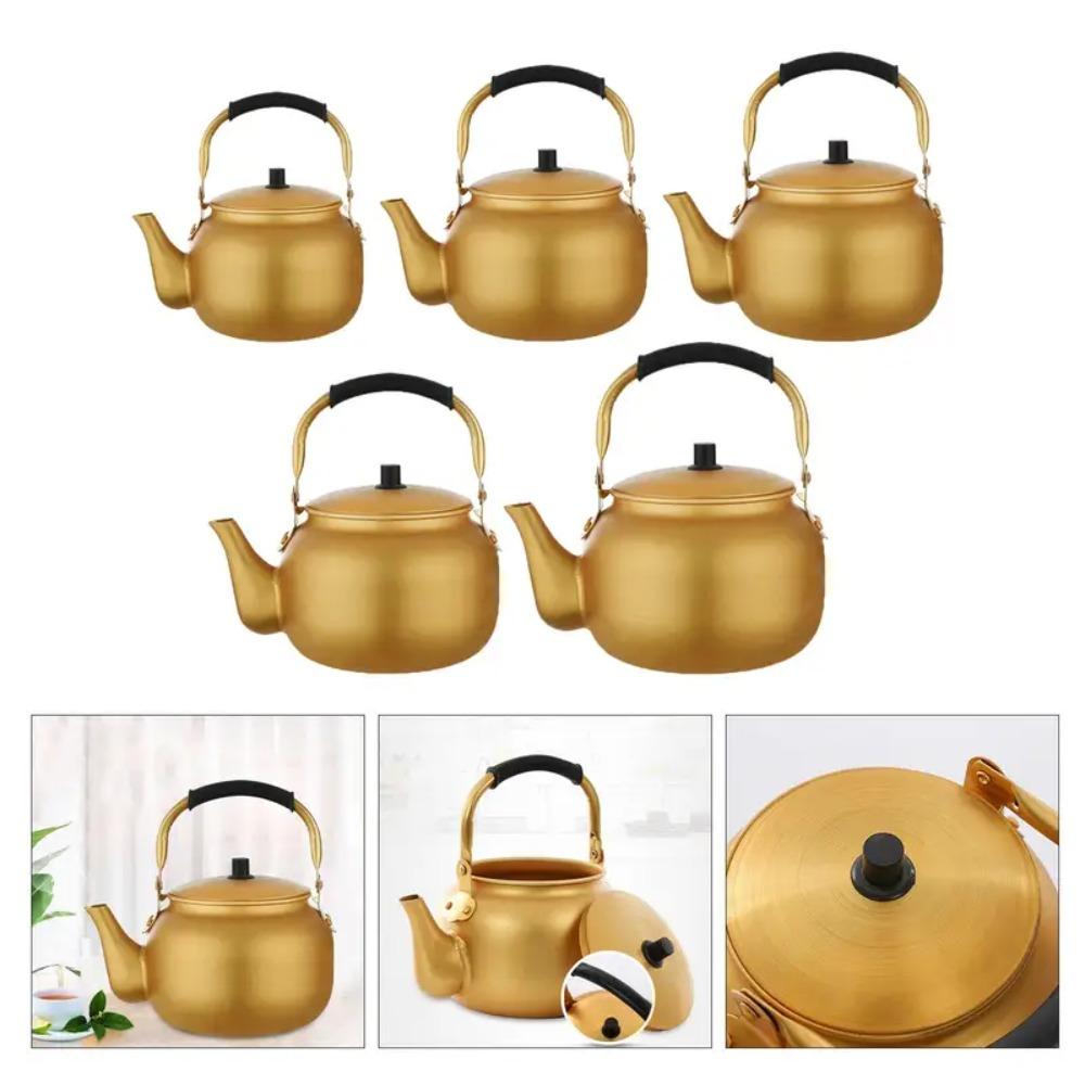 Multifunction Stovetop Tea Pot Aluminum Coffee Pot Ergonomic Handle Gold Water Kettle  Travel