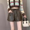 Women's Black PU Leather High Waist Wide-Leg Shorts - 2024 Autumn/Winter Collection