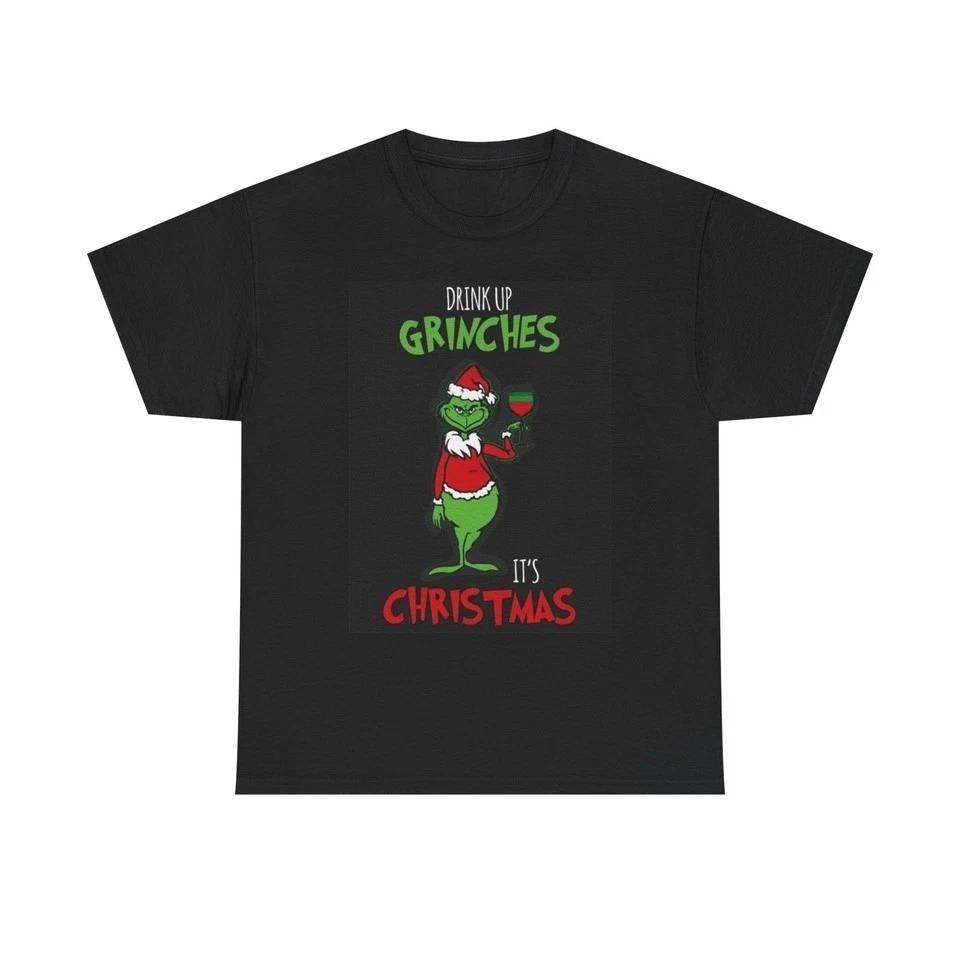 Drink Up Grinch s T Shirt Retro Santa Christmas Shirt S-5XL Q4758 S