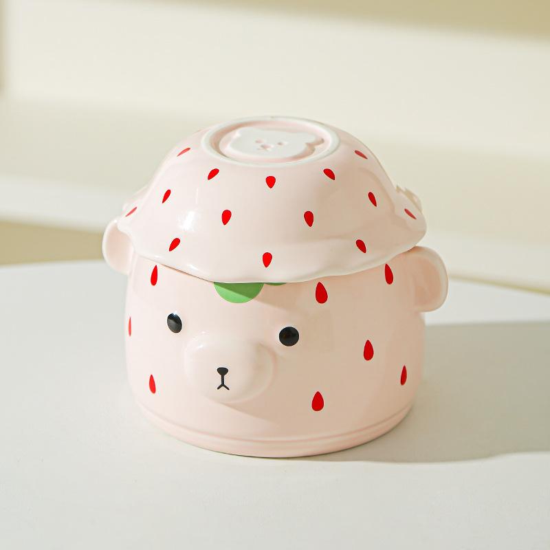 

Керамическая миска для лапши с медведем, корейская, креативная, мультяшная, в виде свиньи, масленка, суповая миска, десертная, большая миска на одного человека, милая посуда