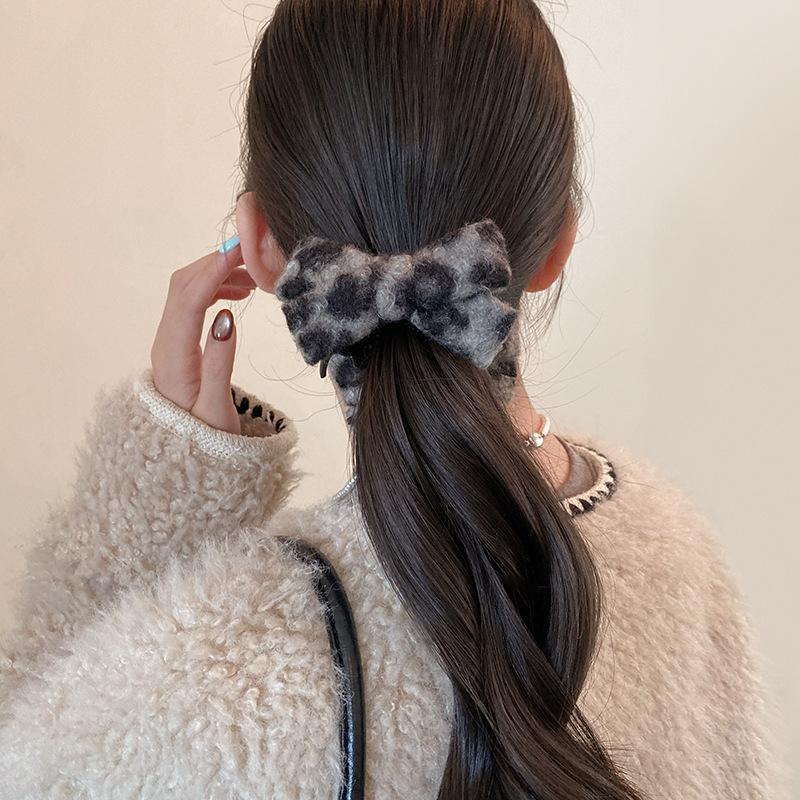 Leopard Print Bow Ball Head Grab Clip Female High Ponytail Fixed Anti-collapse Hairpin Shark Clip