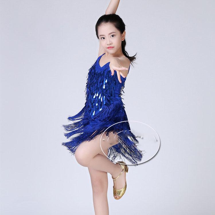 1pcs/lot Children Fashion Sequin Tassel Dancing Dress Girl Performance Tango Cha Cha Dancing Dress