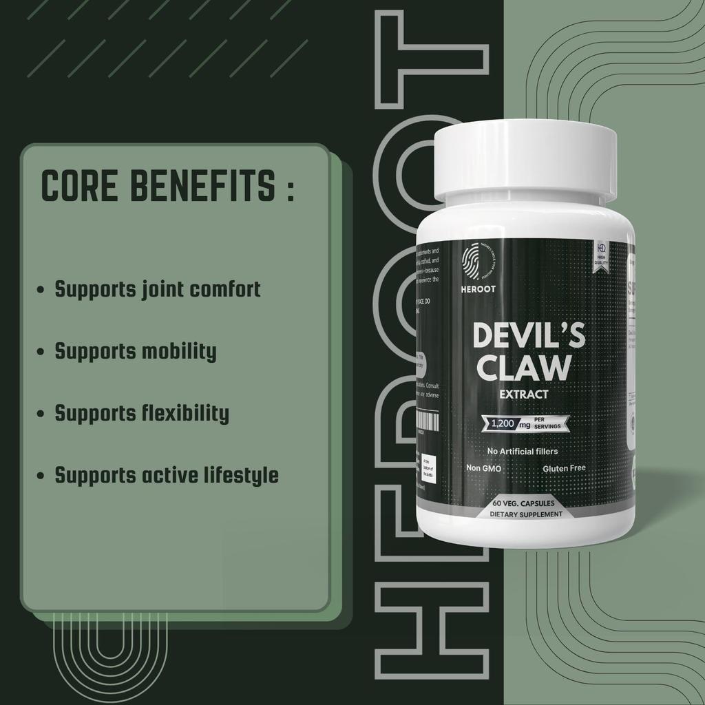 Heroot Devil’s Claw Capsules 1200mg | Harpagophytum Procumbens