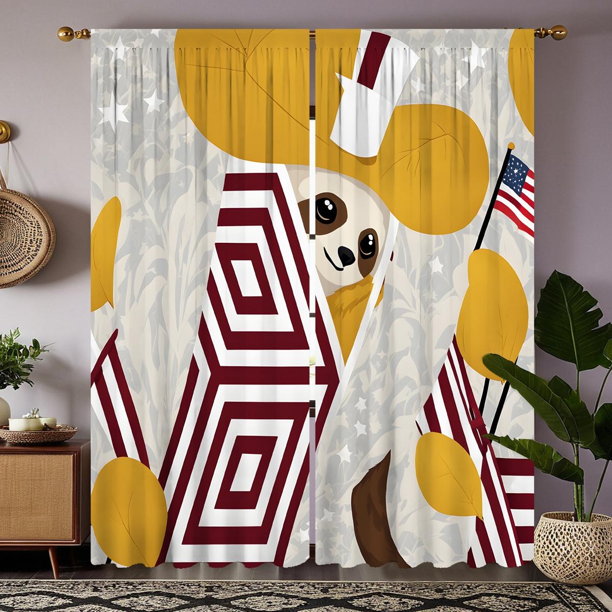 

Комплект из 2 шт. декоративных занавесок HD Sneak Peek Mole с желтой завязкой и цифровой печатью, стиль украшения дома, гостиная W52H63inchW132H160cm