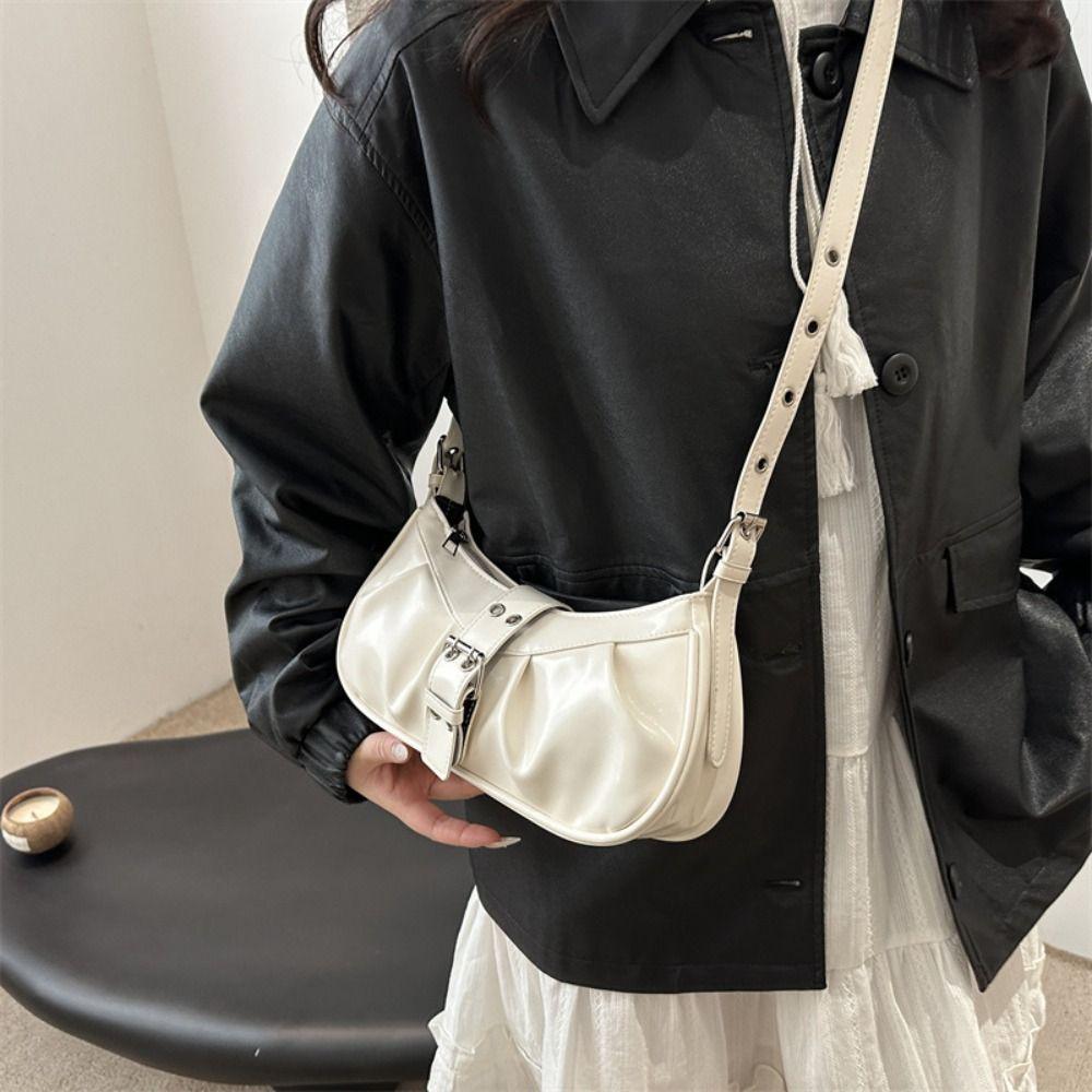 Vintage Y2k Shoulder Bag Pu Leather Spicy Girl Handbag Casual Buckle Armpit Bag  Women