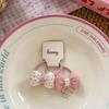 Korean Style Pink and White Polka Dot Cotton Flower Bow Hair Tie for Girls - High Elastic Double Ponytail Rubber Band