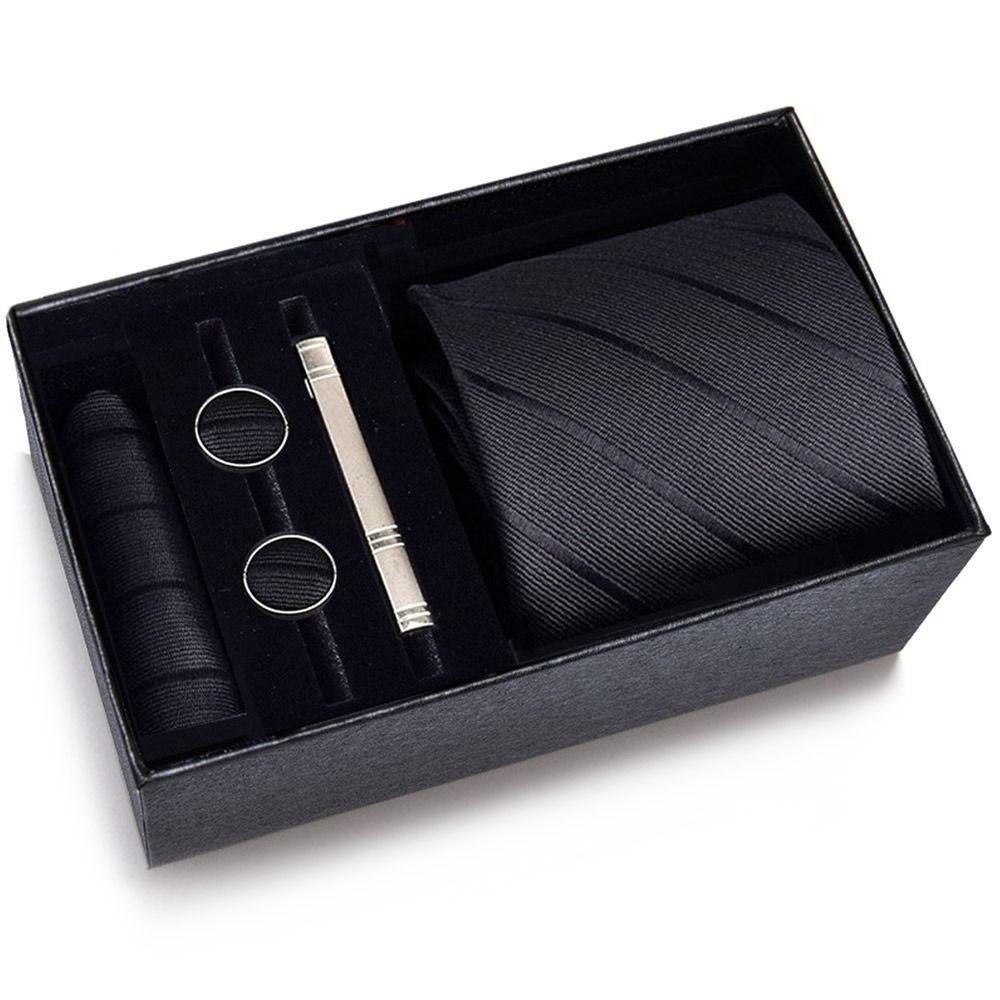 Fashion Handkerchief Wide Tie Sets Tie Clip Pocket Squares Cravat Business Classic Cufflinks Clip Box Men