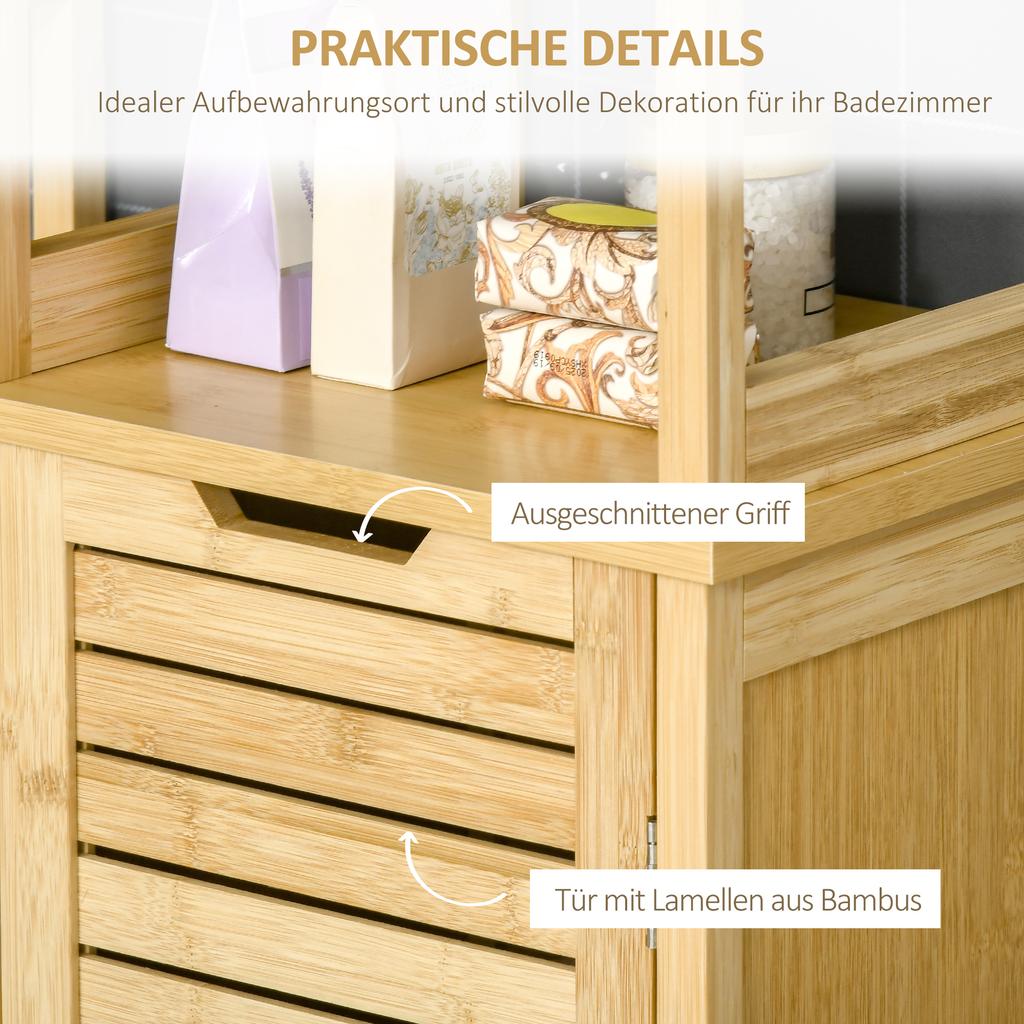 Tall Bathroom Cabinet, Slim Storage Cabinet, Tallboy Bamboo Storage Unit with 3-Tier Storage Shelves and Freestanding Organiser, Natural