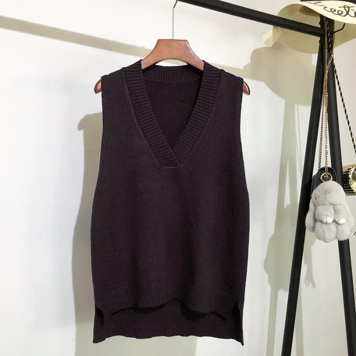 Solid Color Simple Loose Vest Vest Vest Vest Sweater Women's V-neck Pullover Stacked Knitted Vest Women