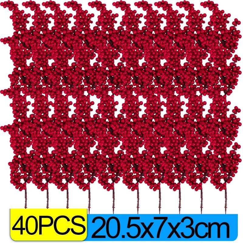 60/1 Stück Weihnachten Rote Beeren Zweige Künstliche Stechpalmenbeeren Staubgefäße Pflanzen Blumen Kranz Ornamente Weihnachtsbaum Party Hausdekoration