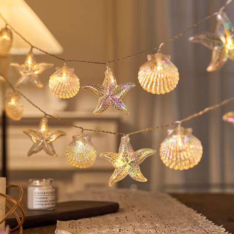 Harbor Series LED Solar Seashell & Starfish Christmas String Lights - Festive Room Decor