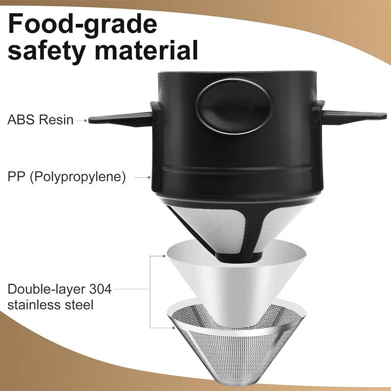 Pour Over Coffee Dripper Portable Stainless Steel Coffee Filter Reusable Mini Collapsible Paperless Single Serve 1 Cup JT587