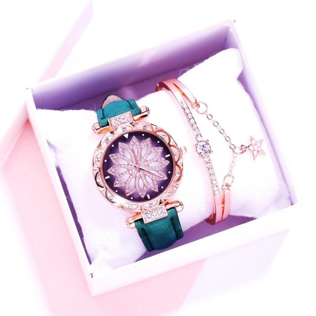 Women Watches Wrist Bracelet Set Starry Sky Ladies Wrist Bracelet Watch Casual Leather Quartz Wristwatch Clock Relogio FemininoCasual Bracelets