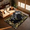 Luxury Black Gold Floral Print Carpet Plush Flannel Rug Living Room Bedroom Home Decor Area Rug Non Slip Floor Mat