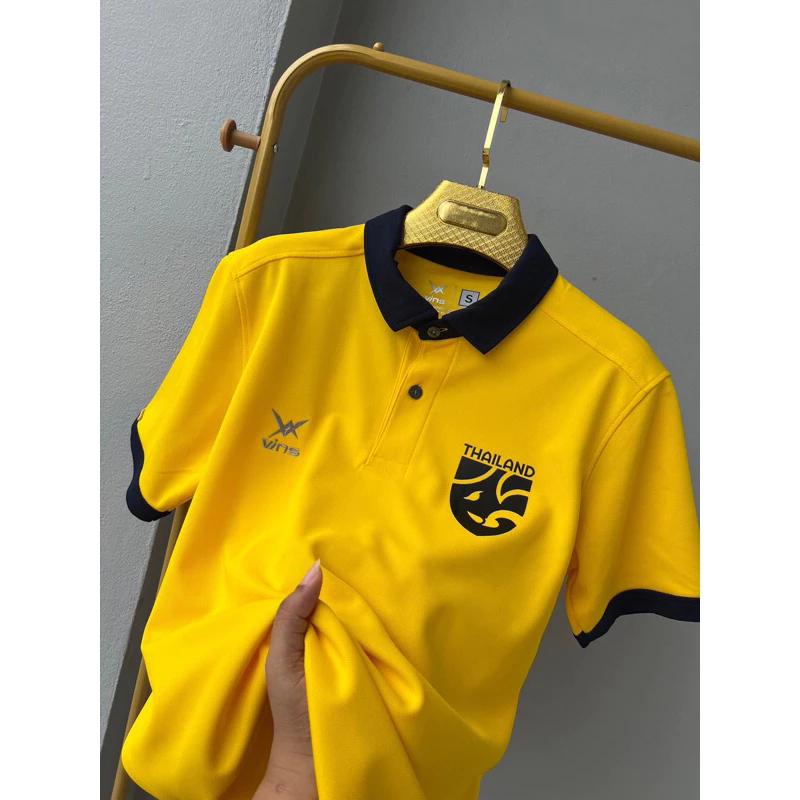 THAILAND National Football Soccer JERSEY CHEER Fan Vintage Version Quick Dry Shirt Polo Polyester Short Sleeve Uniform Elephant Logo Sport Outdoor